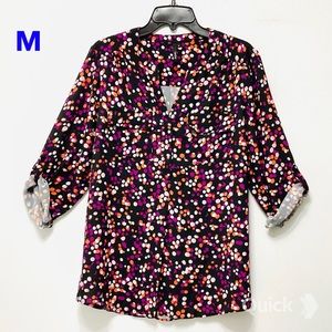 New Cathy Daniels Polka Dots 3/4 Roll- Tab Sleeve Top